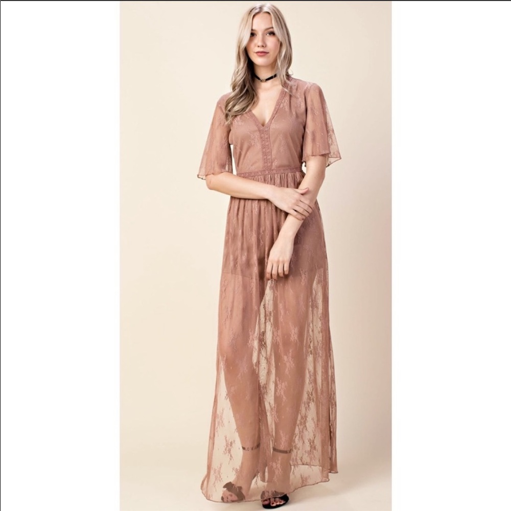 Brown Lace Maxi Romper